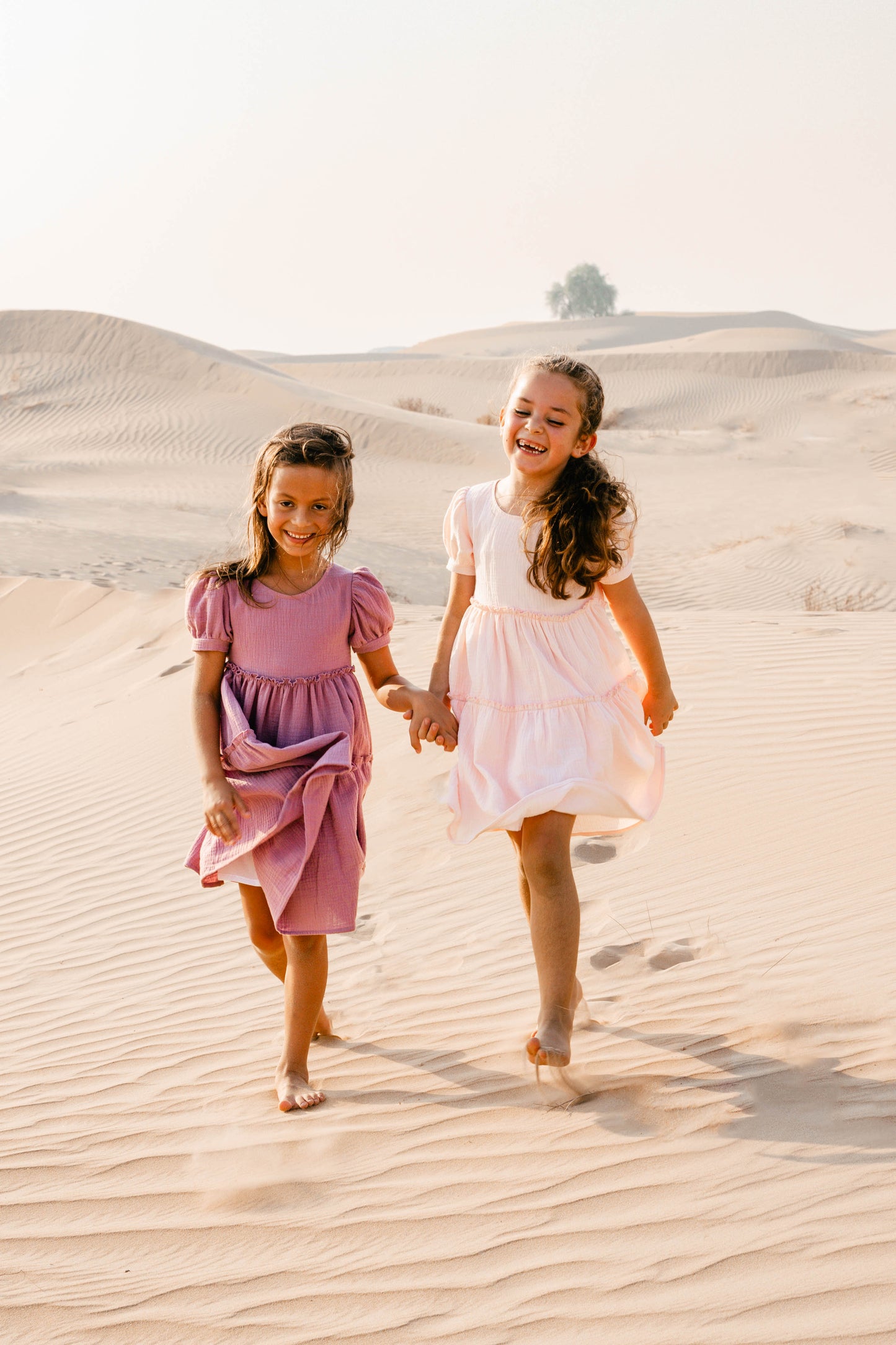 Canterbury Dress, Mauve/ Pastel Pink Cotton Gauze