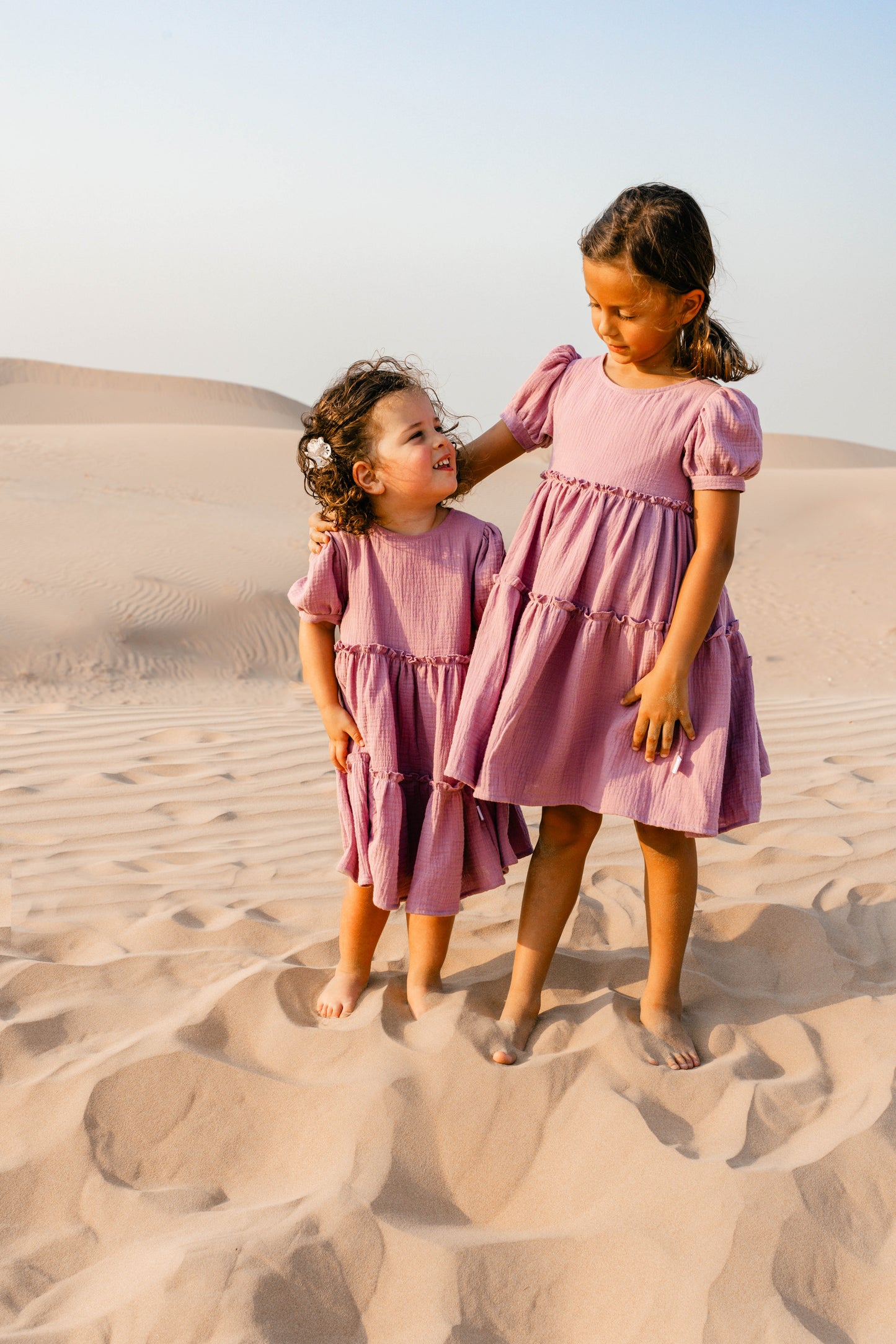 Canterbury Dress, Mauve/ Pastel Pink Cotton Gauze