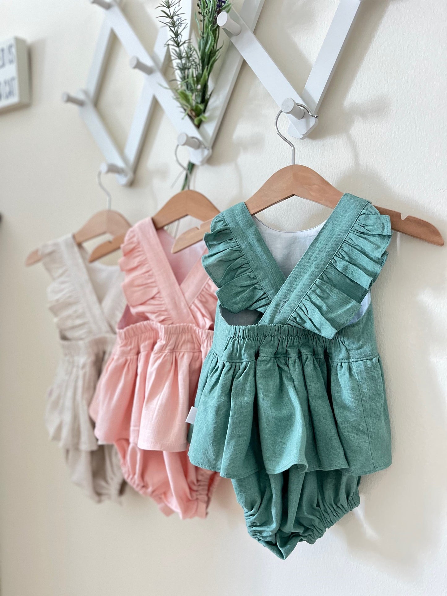 Eden Romper, Pink/Beige/Teal Linen