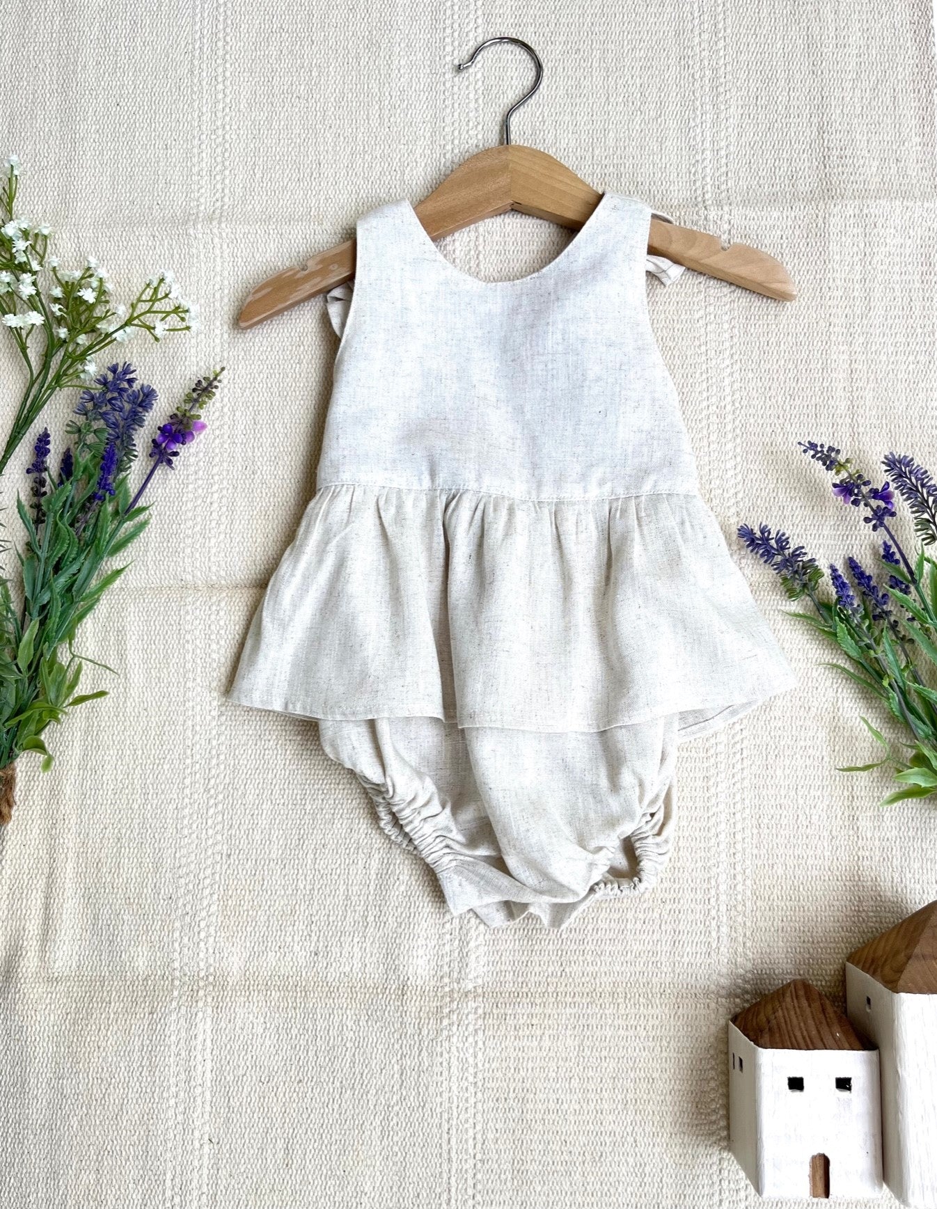 Eden Romper, Pink/Beige/Teal Linen