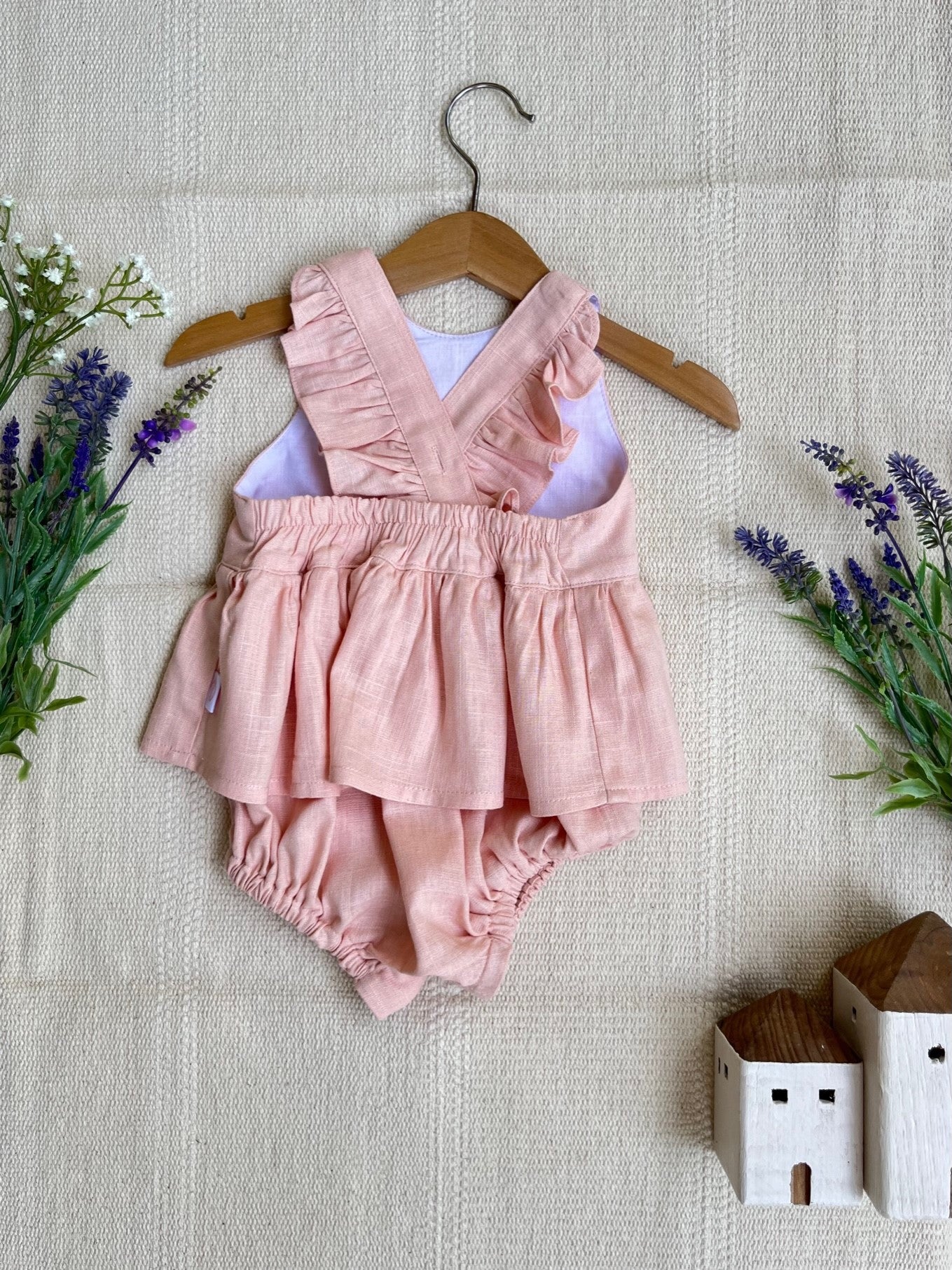 Eden Romper, Pink/Beige/Teal Linen