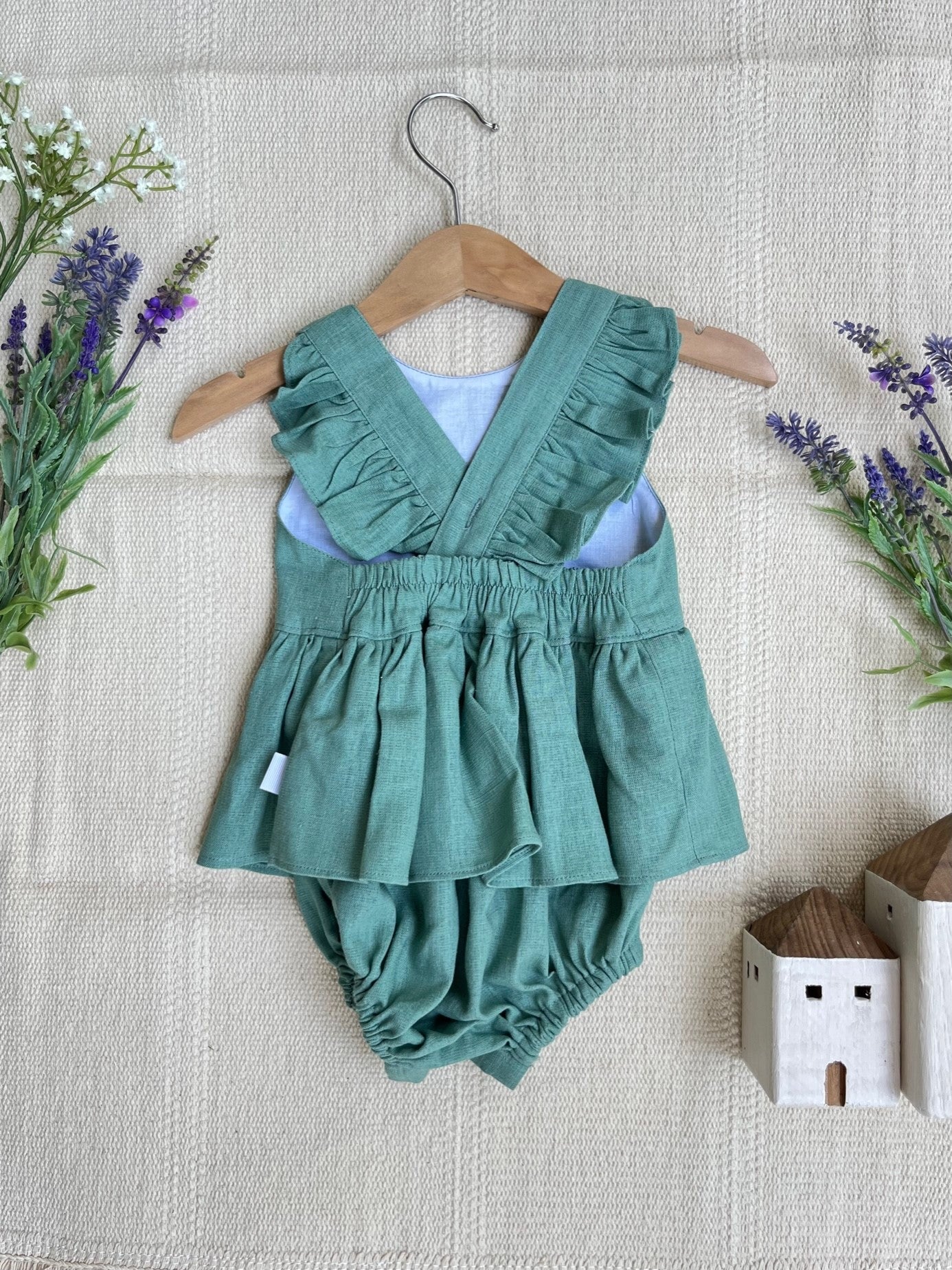 Eden Romper, Pink/Beige/Teal Linen